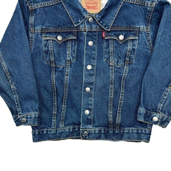 Levi’s Jean Jacket Youth Size 7 Blue Trucker Vintage Button Snap Denim Jacket - Picture 4 of 11